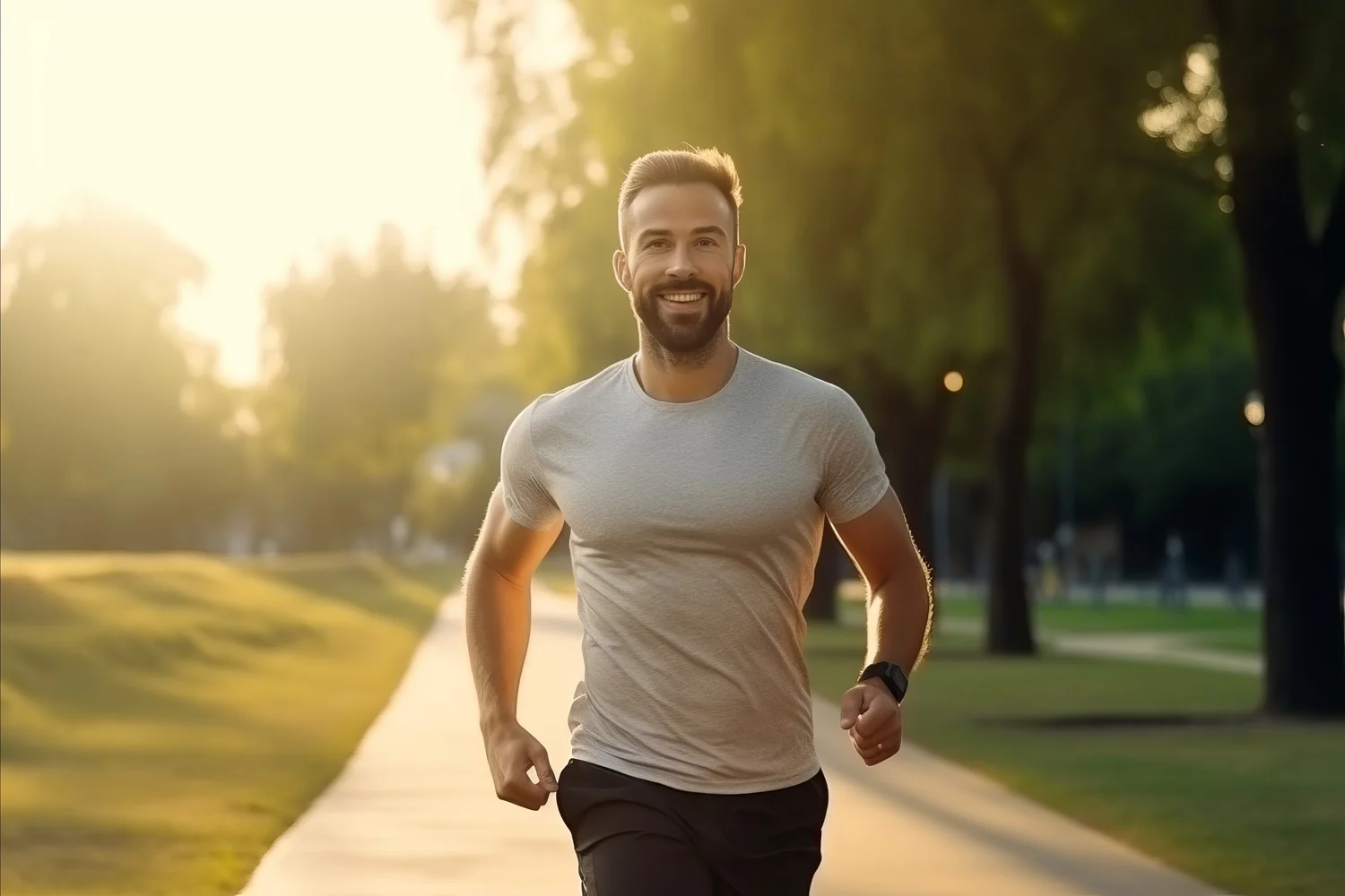 a man running on a sidewalk