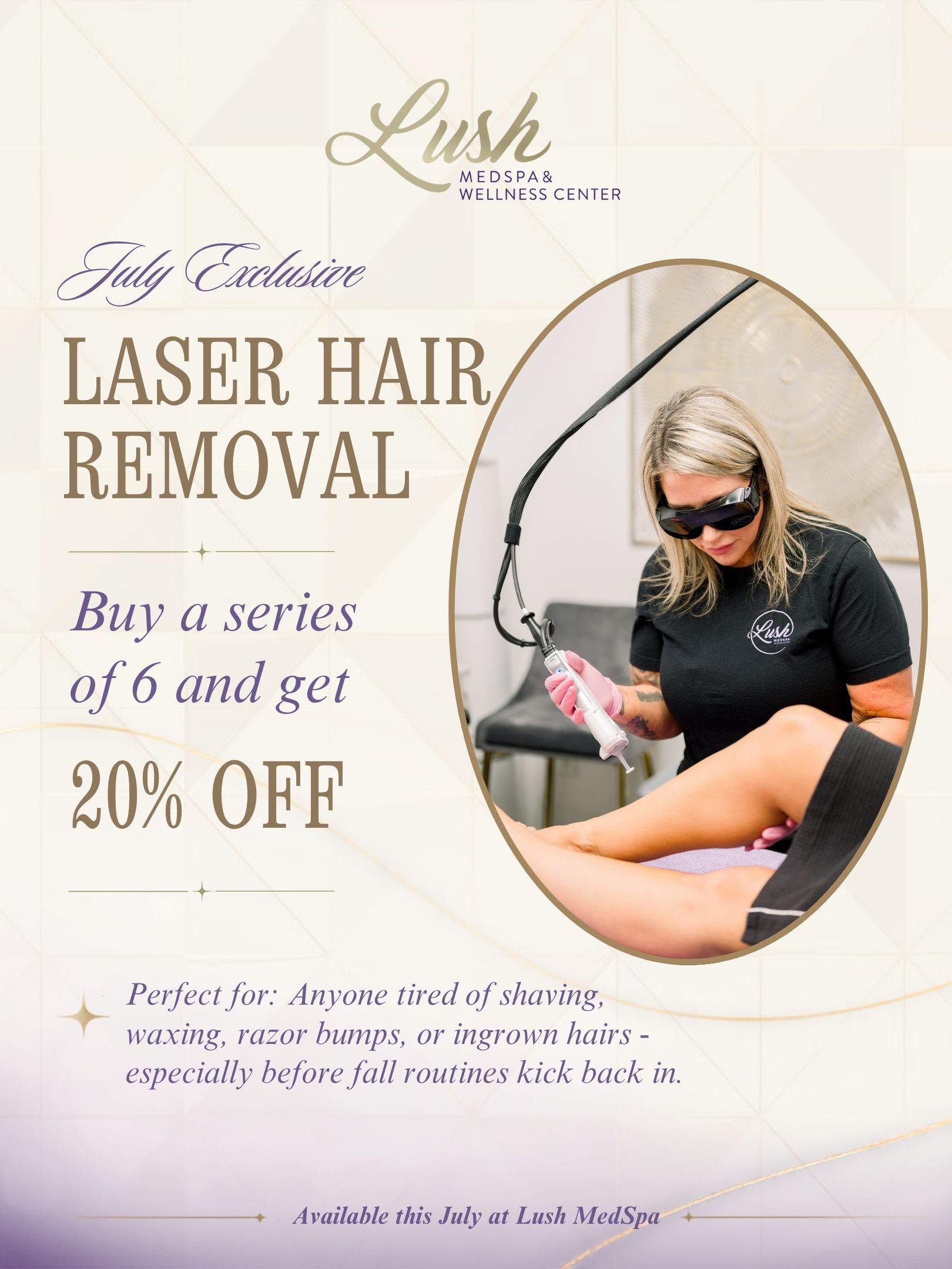 Laser Hair Removal - Buy a series of 6 and get 20% off July Specials